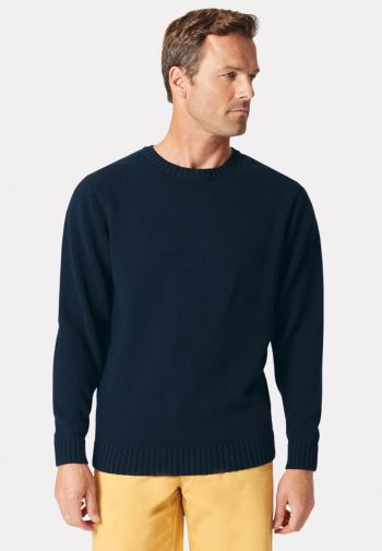 Earby Navy Cotton Crew Neck Jumper