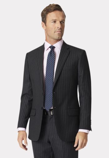 Regular Fit Epsom Grey Pinstripe Wool Suit Jacket