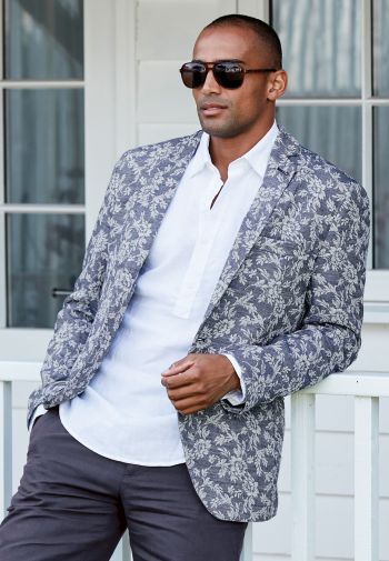 Tailored Fit Foster Mid Blue Floral Jacquard Unstructured Jacket