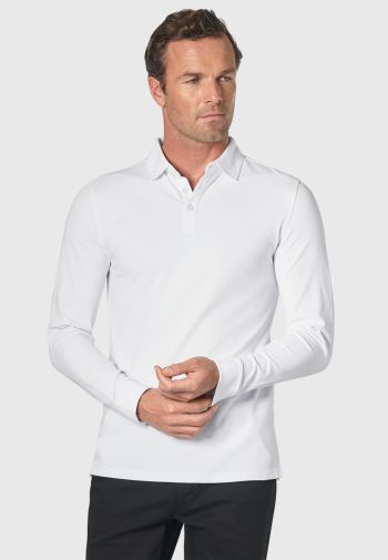 Frederick Cotton Stretch White Long Sleeve Polo Shirt