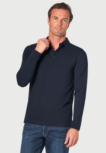 Frederick Cotton Stretch Navy Long Sleeve Polo Shirt