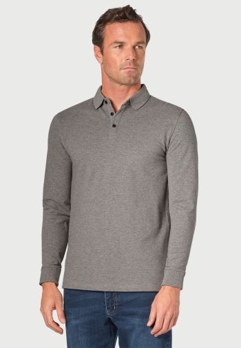 Frederick Cotton Stretch Grey Marl Long Sleeve Polo Shirt