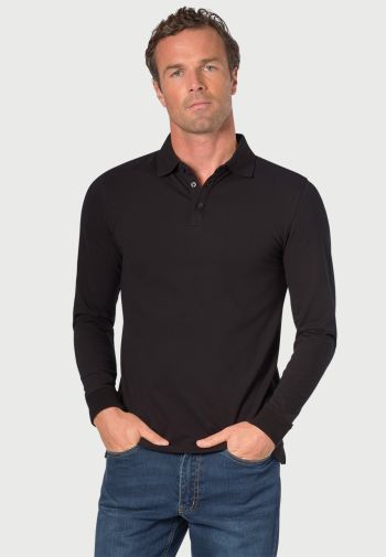 Frederick Cotton Stretch Black Long Sleeve Polo Shirt