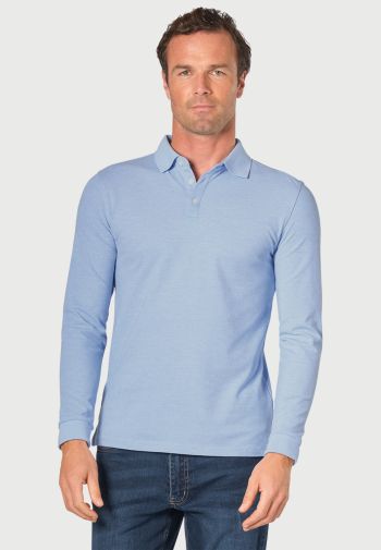 Frederick Cotton Stretch Sky Blue Marl Long Sleeve Polo Shirt