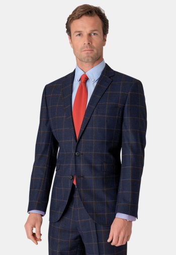 Tailored Fit Frost Dark Blue Check Wool Suit Jacket