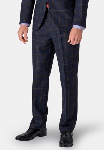Tailored Fit Frost Dark Blue Check Wool Suit Trouser