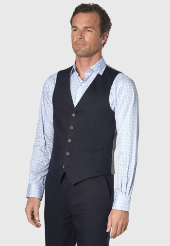 Tailored Fit Gower Navy Linen Mix Waistcoat