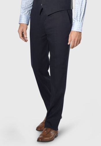 Tailored Fit Gower Navy Linen Mix Suit Trouser