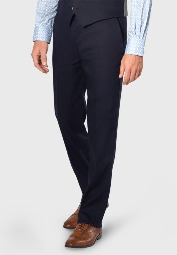Tailored Fit Gower Navy Linen Mix Trouser