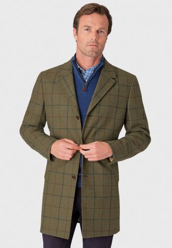 Haincliffe Green Overcheck Tweed Wool Overcoat