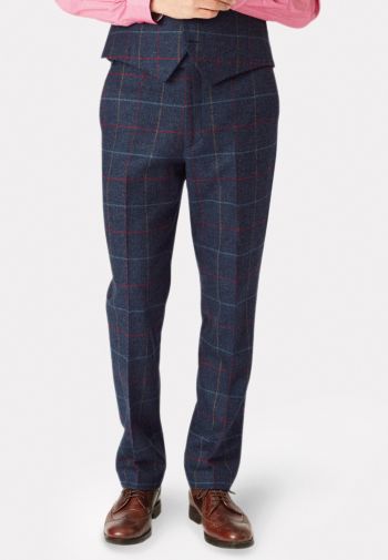Tailored Fit Haincliffe Blue Check Wool Suit Trouser