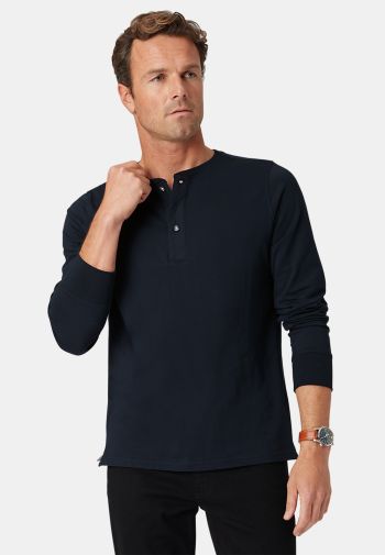 Askrigg Pure Cotton Navy Long Sleeve Henley T-Shirt
