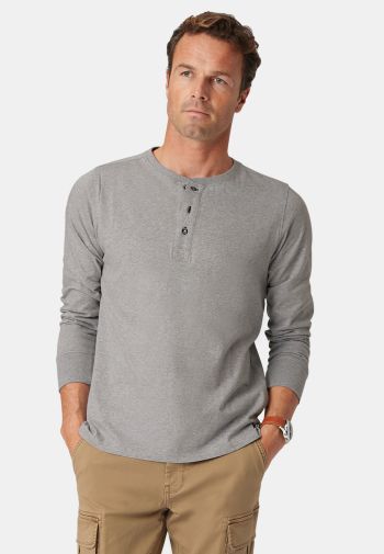 Askrigg Pure Cotton Silver Grey Marl Long Sleeve Henley T-Shirt