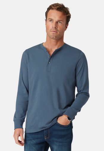 Askrigg Pure Cotton Airforce Blue Long Sleeve Henley T-Shirt