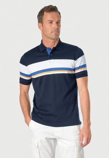 Kriek Pure Cotton Jersey Navy Stripe Polo Shirt