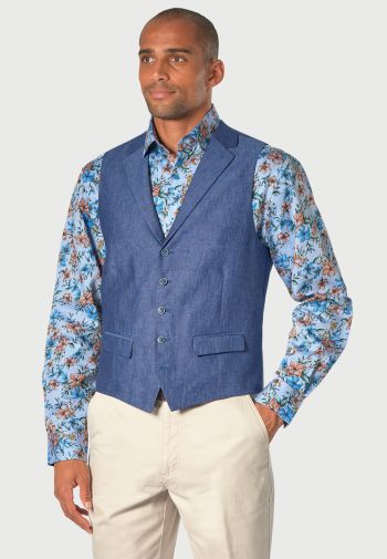 Tailored Fit Leeds Blue Linen Waistcoat