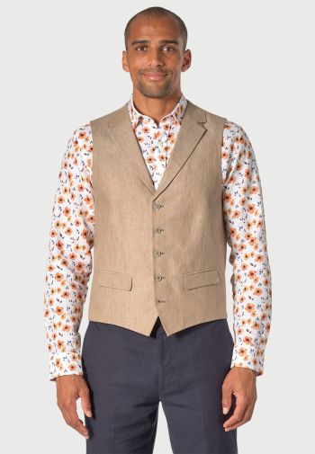 Tailored Fit Leeds Biscuit Linen Waistcoat