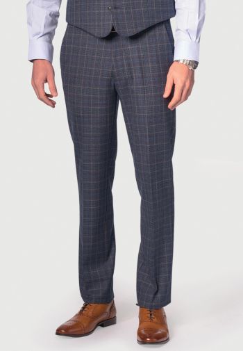 Tailored Fit Lyd Blue Check Suit Trouser