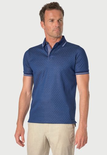 Mayer Pure Cotton Jacquard Dark Blue Dots Polo Shirt