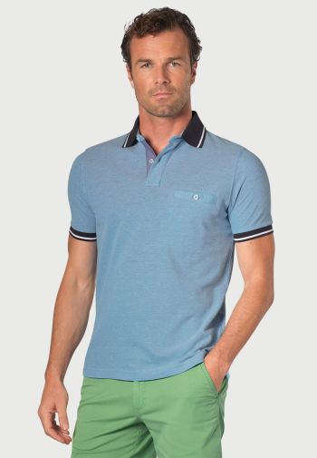 Menston Sky Blue Melange Pique Cotton Polo Shirt