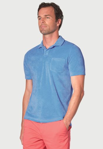 Milton Cotton Rich Blue Terry Towelling Polo Shirt