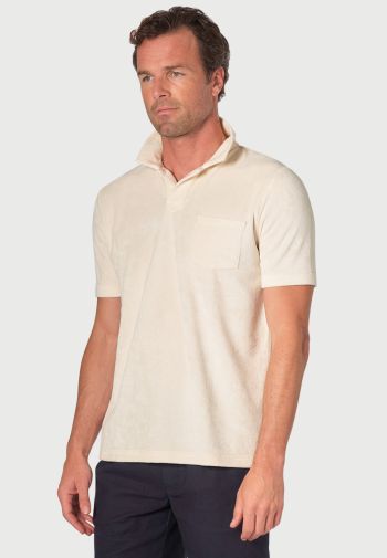 Milton Cotton Rich Off White Terry Towelling Polo Shirt