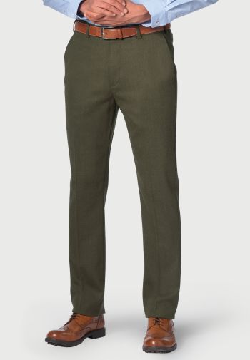 Regular and Tailored Fit Olney Olive Flannel Trouser