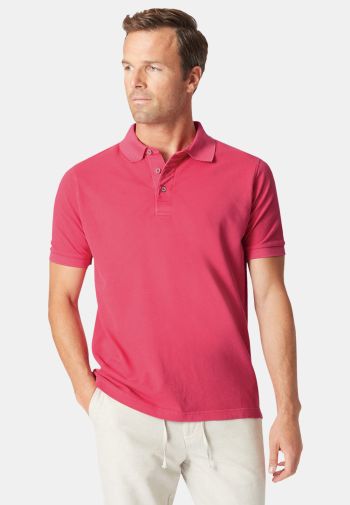 Overton Coral Garment Dyed Pique Polo Shirt
