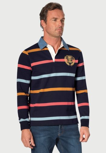Parfitt Navy Pure Cotton Stripe Rugby Shirt