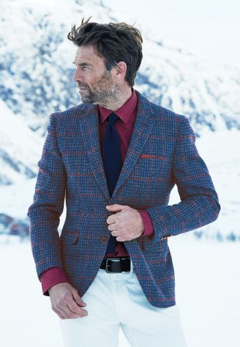 Perth Navy Houndstooth with Wine Overcheck Harris Tweed Jacket® - Matching Waistcoat Optional