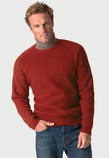 Pickering Berry Lambswool Guernsey Ribbed Crew Neck Jumper