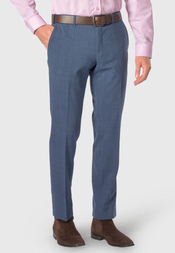 Tailored Fit Airforce Blue Microcheck Wool Rich Trouser