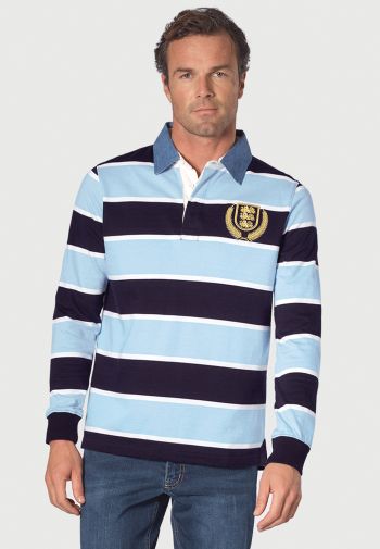 Richardson Sky Blue Pure Cotton Stripe Rugby Shirt