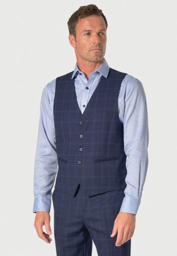 Regular Fit Rivelin Blue Check Wool Rich Suit Waistcoat