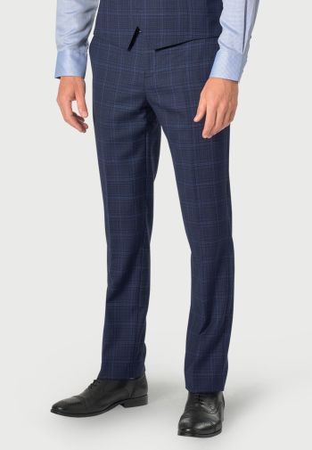 Tailored Fit Rivelin Navy Check Wool Rich Suit Trouser