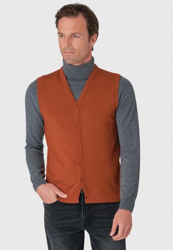 Salcombe Burnt Orange Merino Wool Waistcoat