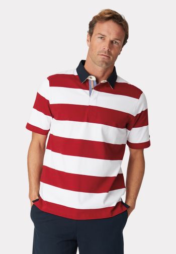 Sale Short Sleeve Red and White Stripe Cotton Jersey Rugby Shirt