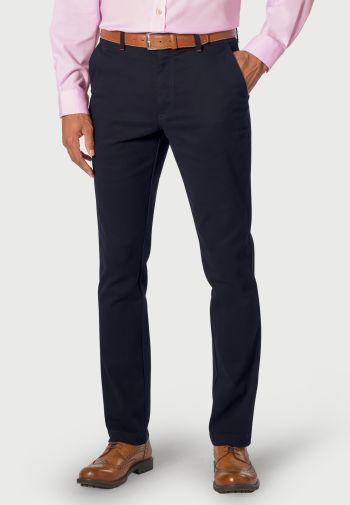 Regular and Tailored Fit Seychelles  Navy Cotton Blend Twill Trouser