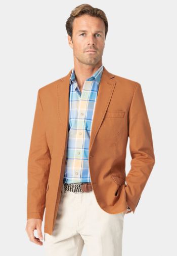 Regular Fit Tatton Apricot Washed Cotton Linen Jacket