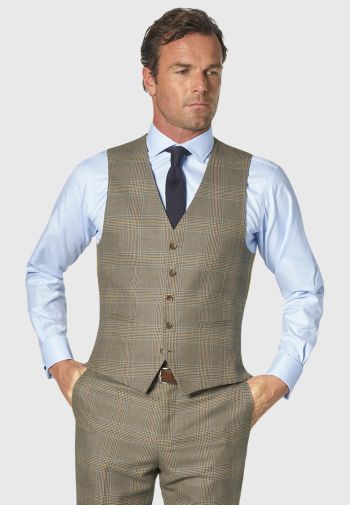 Tailored Fit The Ribblesdale Olive Check Wool Waistcoat