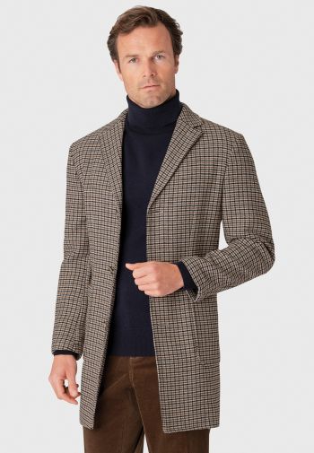 Twain Fawn Houndstooth Check Shortie Overcoat