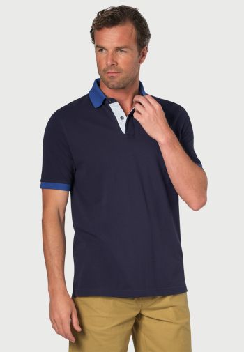Underwood with Contrast Under Collar Stripes Pique Polo Shirt
