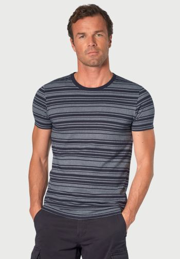 Willis Pure Cotton Navy Herringbone Hoop T-Shirt