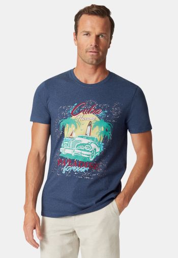Wilton Denim Blue Cuba Print T-Shirt