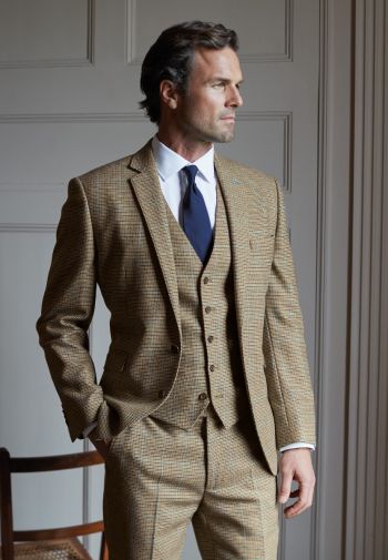Tailored Fit Woolf Check Wool Suit - Waistcoat Optional