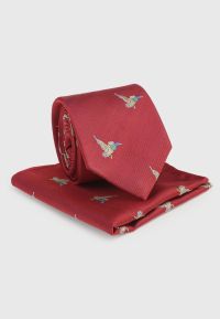 Red with Flying Duck Motif Tie and Hanky Set