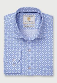 Regular Fit Blue and Ecru Pattern Cotton Shirt