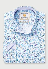 Regular and Tailored Fit Blue and Purple Print Cotton Stretch Shirt