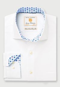 Regular and Tailored Fit White Herringbone Cotton Stretch Shirt