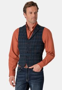 Tailored Fit Aird Blue Check Harris Tweed&reg; Waistcoat
